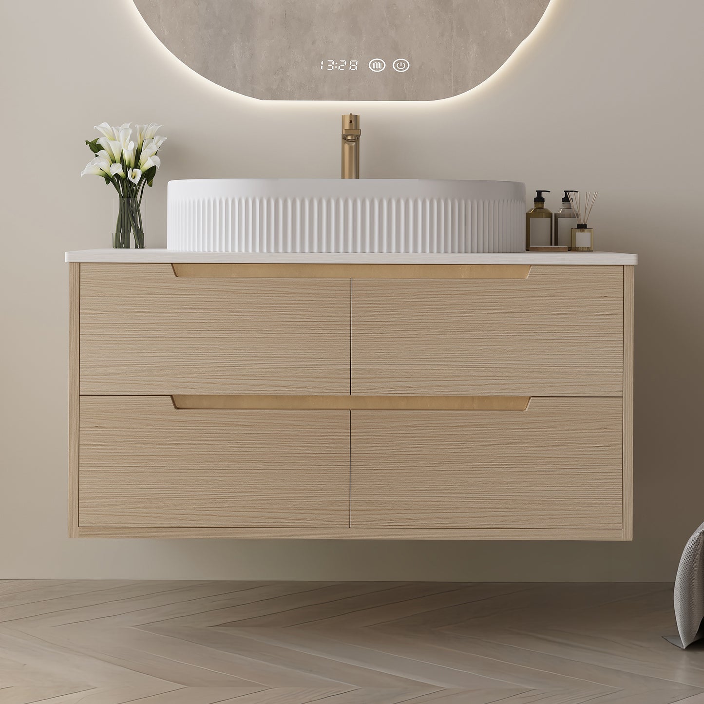 36 Inch Bathroom Vanity with Ceramic Sink & Soft-Close Drawers - White Wood