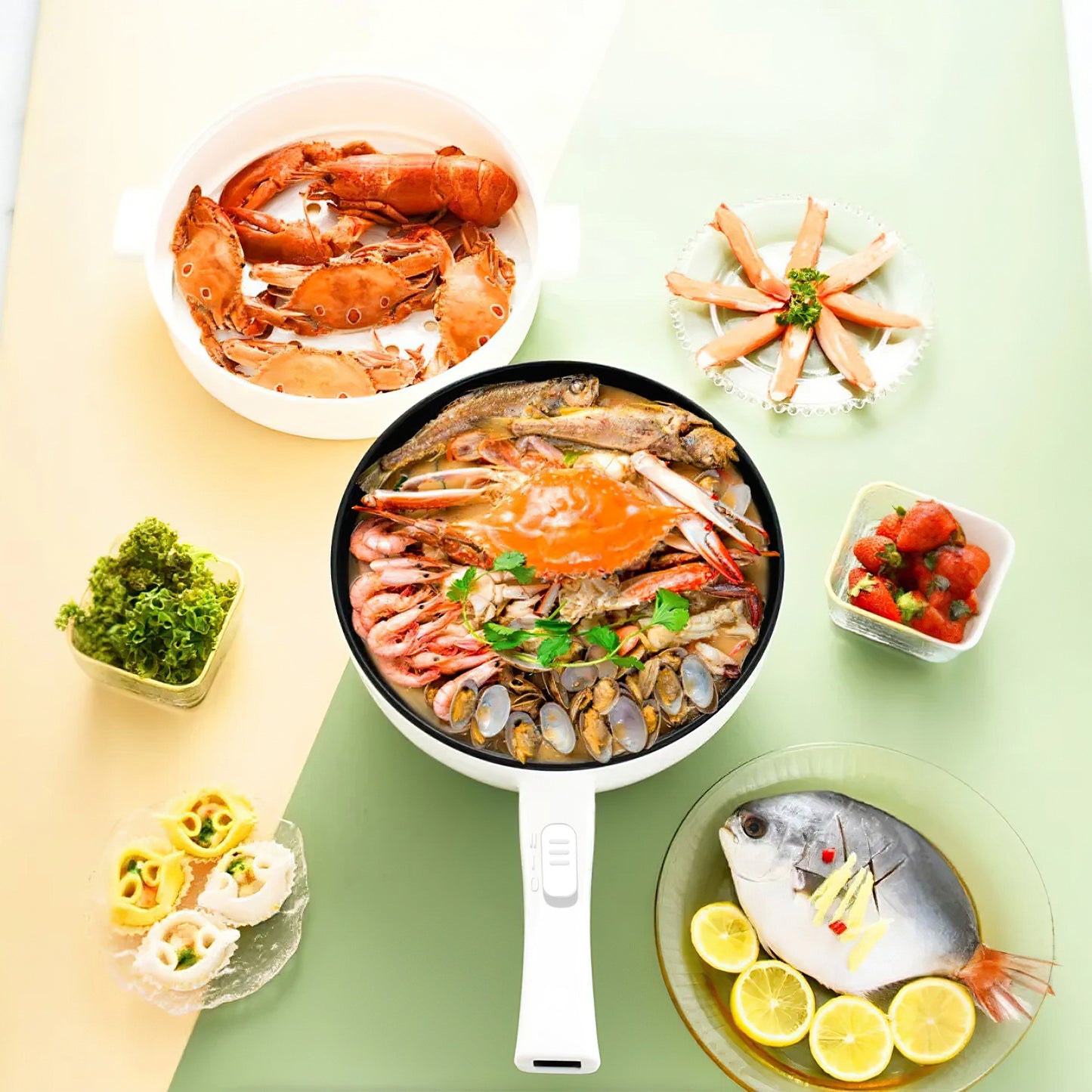 Electric Hot Pot with Steamer - Portable Non-Stick Cooker