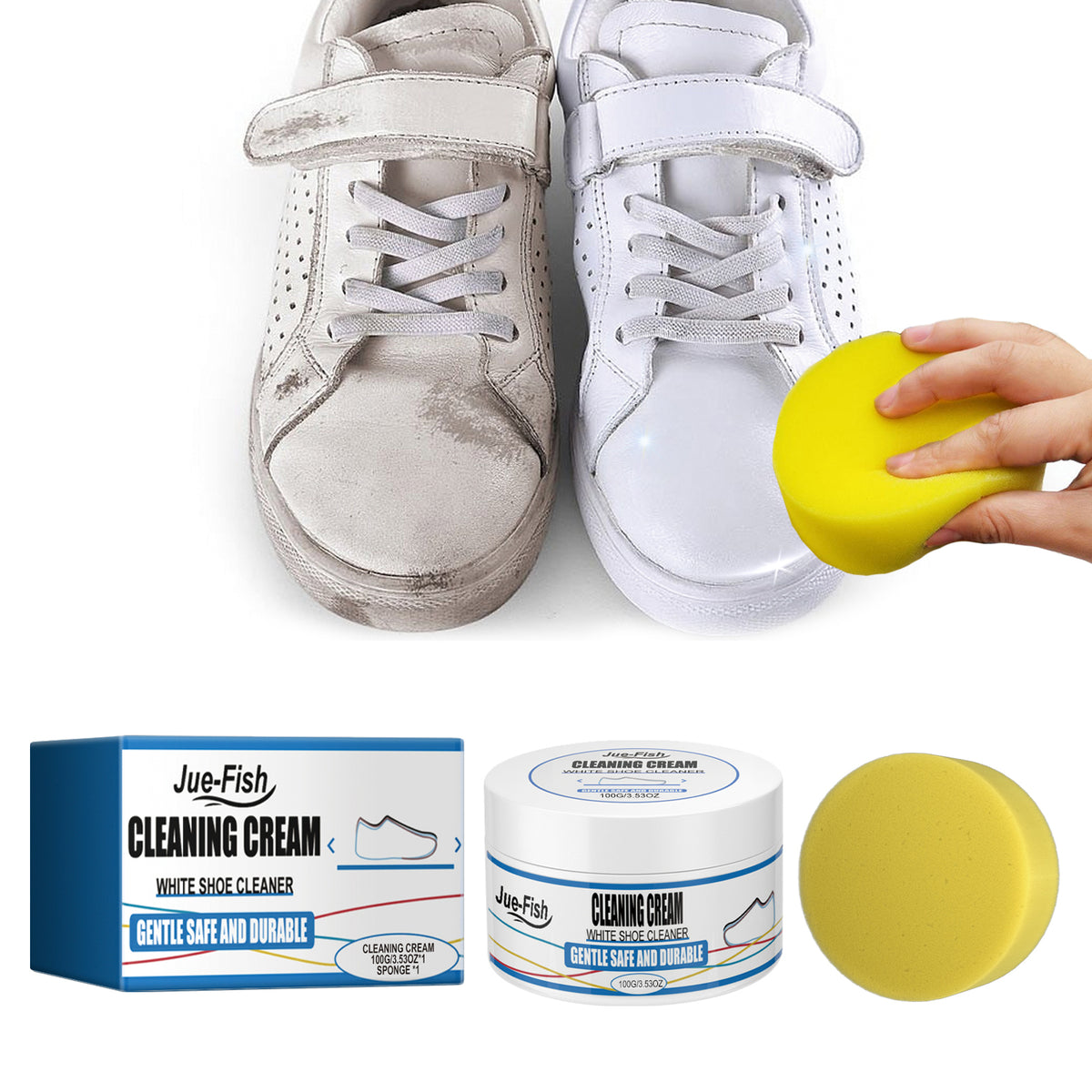White Shoe Cleaning Cream - 100g Bottle with Sponge - Shoe Care
