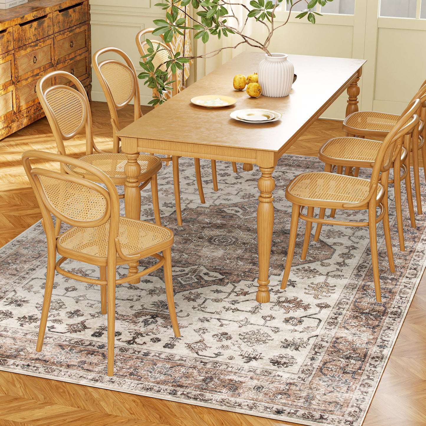 4x6 Vintage Machine Washable Area Rug - Tan Non-Slip Carpet