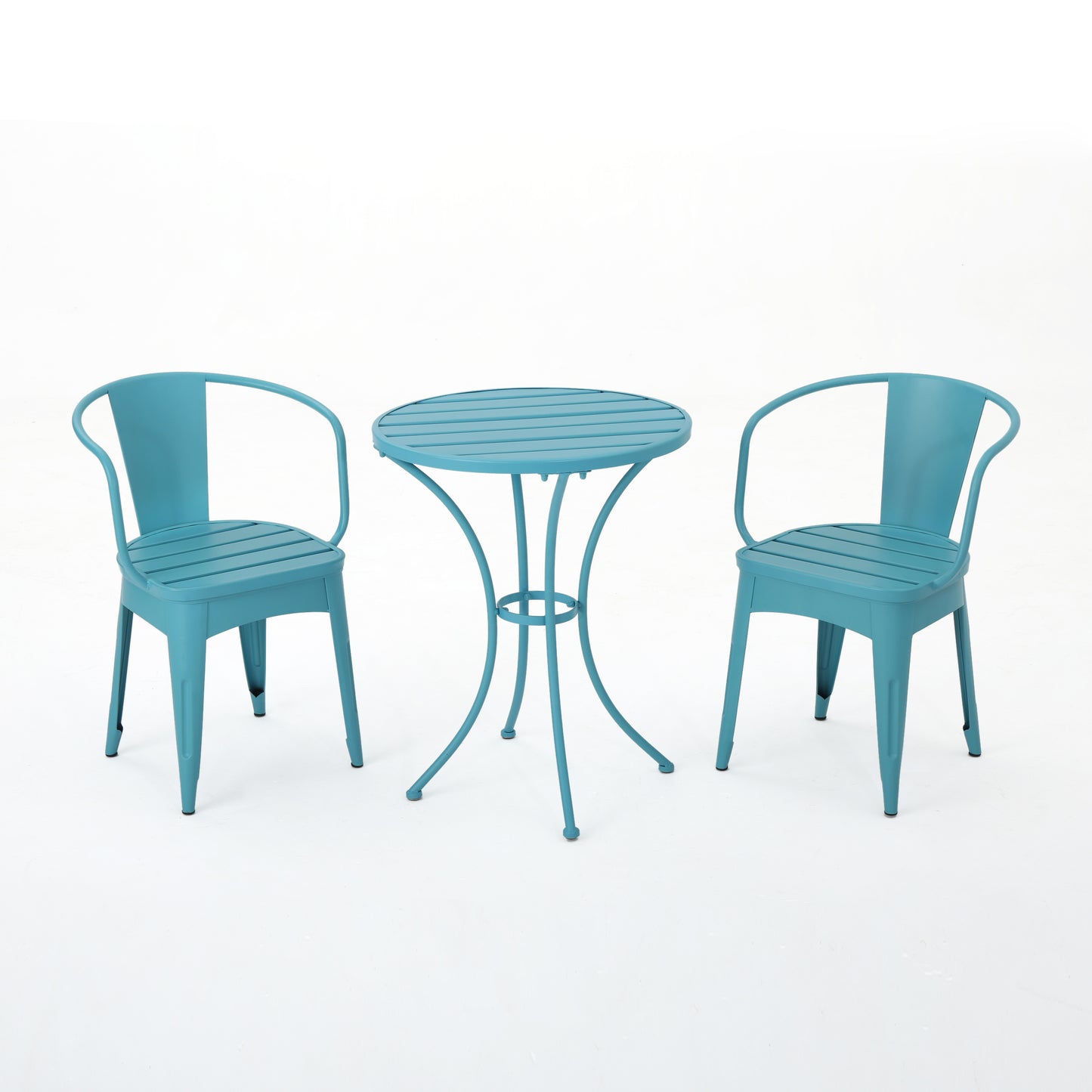 Blue 3-Piece Outdoor Bistro Set - Metal Table & Chairs