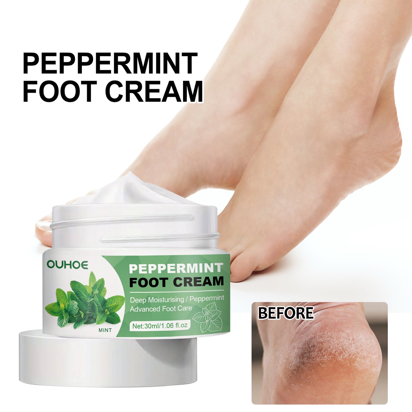 Peppermint Foot Cream for Cracked Heels - Moisturizing Foot Repair Balm