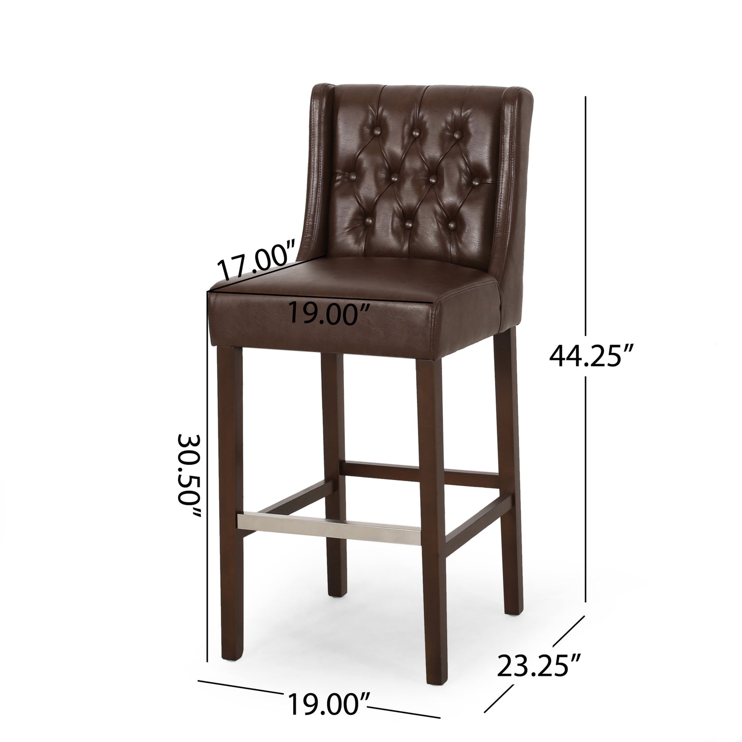 30.5-Inch Bar Stool with PU Upholstery & Metal Footrest - Dark Brown