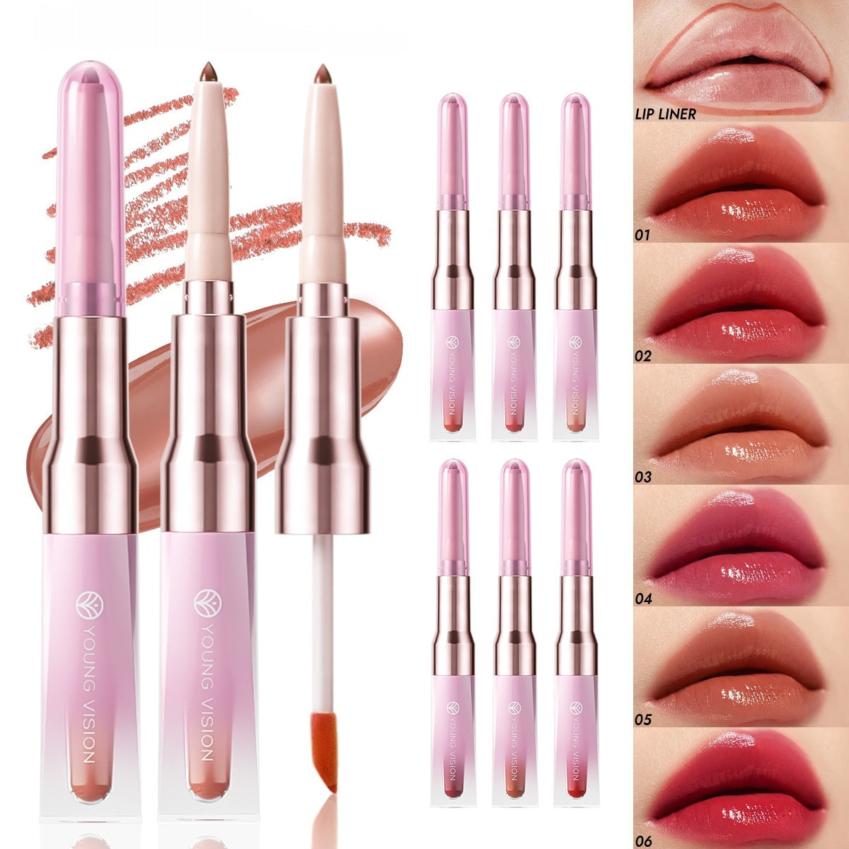 Multi-Purpose Lip Gloss Stick Set - Natural Colors, 0.2g & 5ml