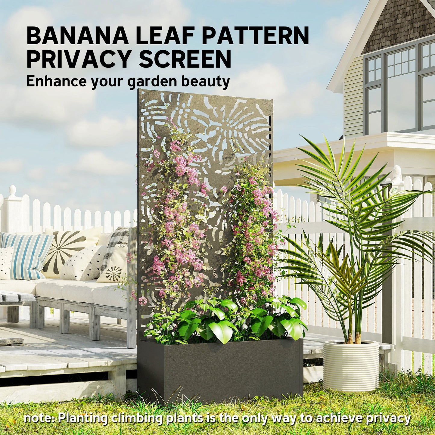 Black Metal Garden Planter Box with Trellis for Vertical Gardening