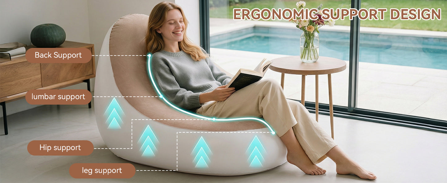Inflatable Chair With Ottoman Flocked Water Proof Comfortable Blow Up