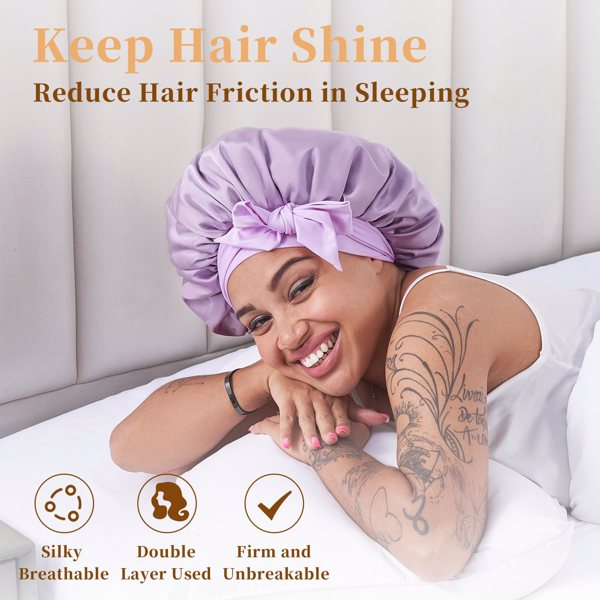 Satin Silk Hair Bonnet for Sleeping - Adjustable Double Layer Hair Wrap