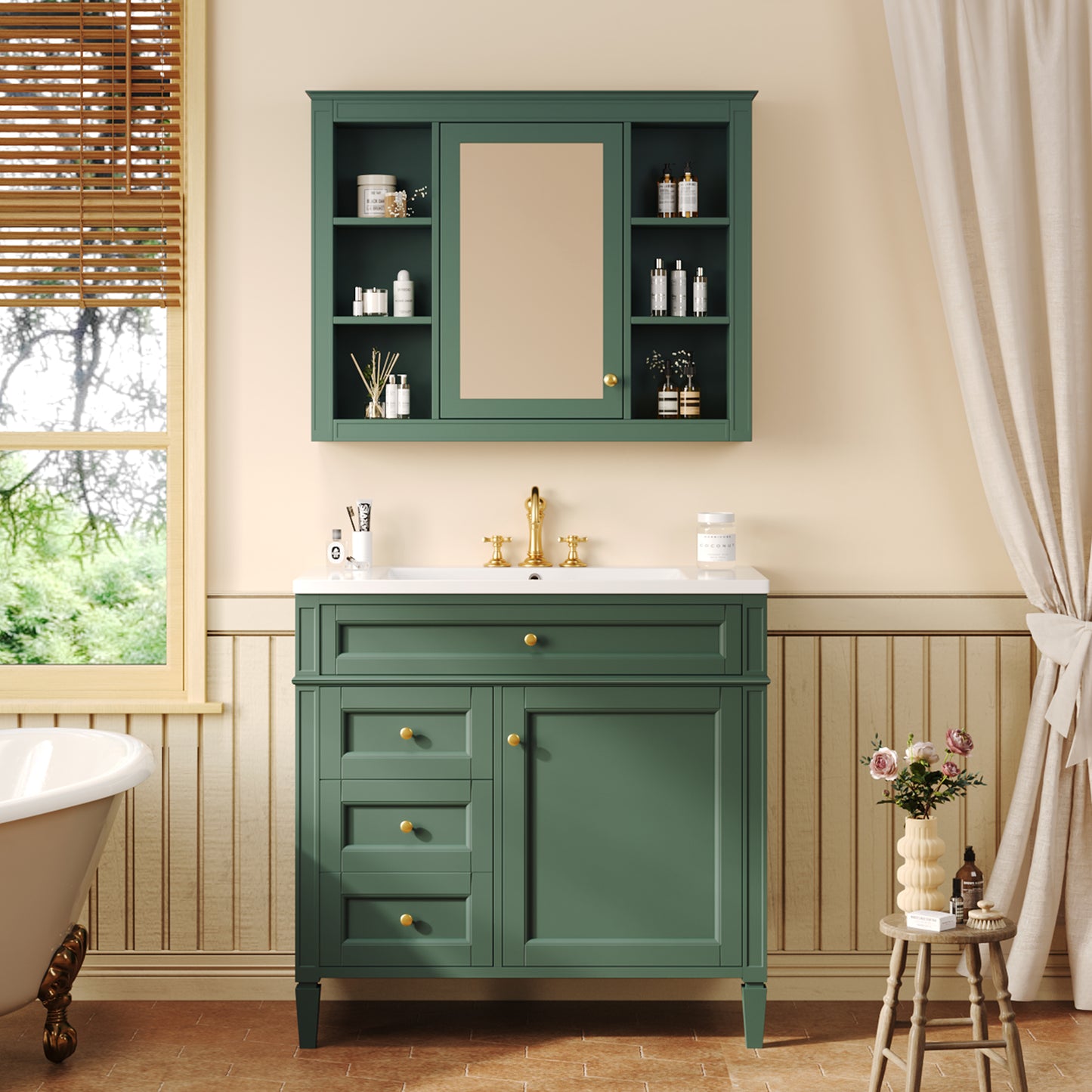 36'' Green Bathroom Vanity with Medicine Cabinet & Sink