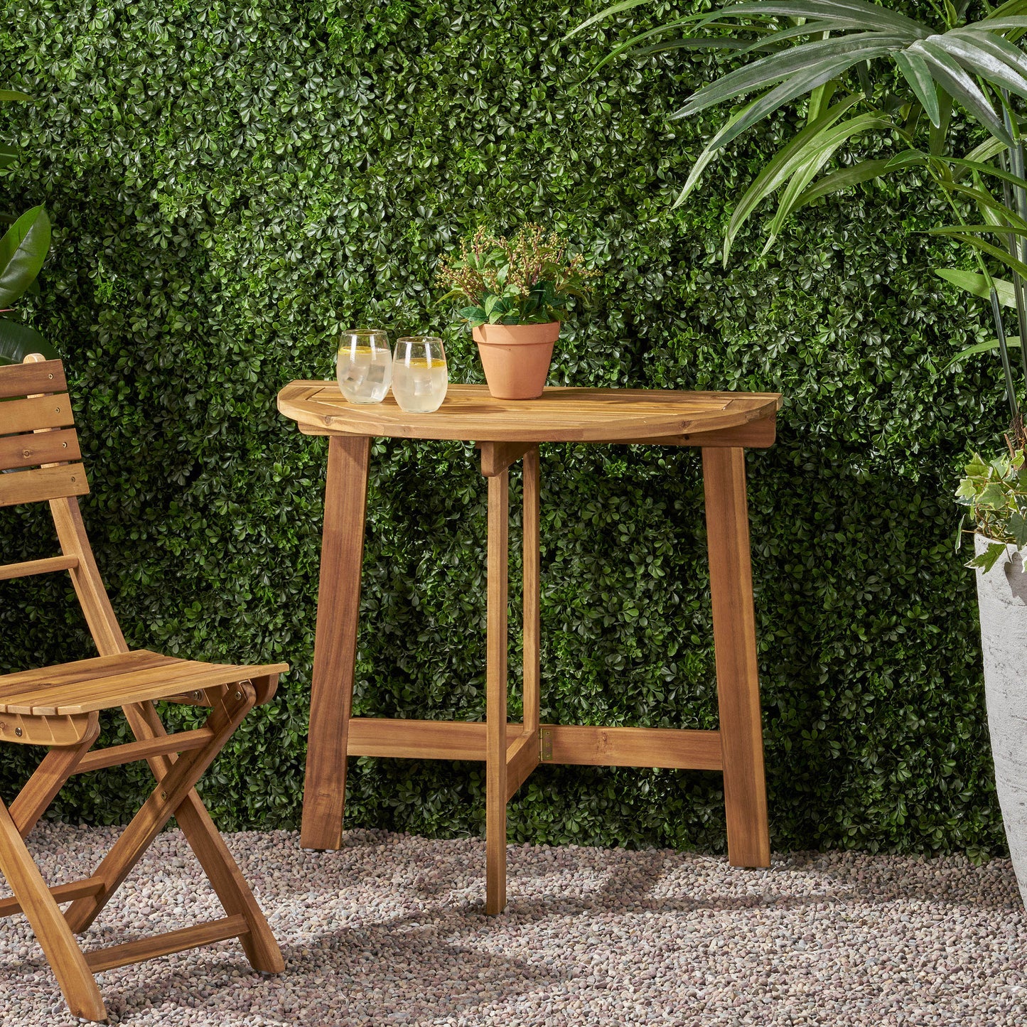 Outdoor Half-Round Folding Bistro Table - Acacia Wood, Natural
