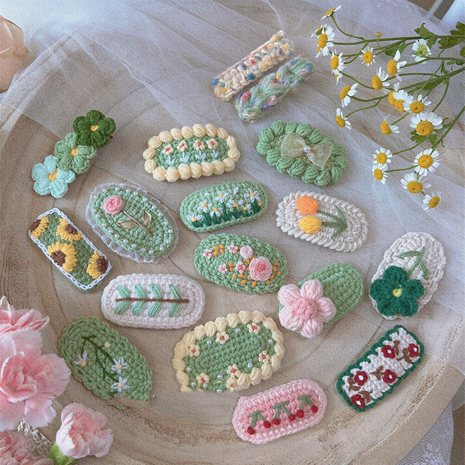 Hand-Crocheted Embroidered Hair Clip, Multiple Colors