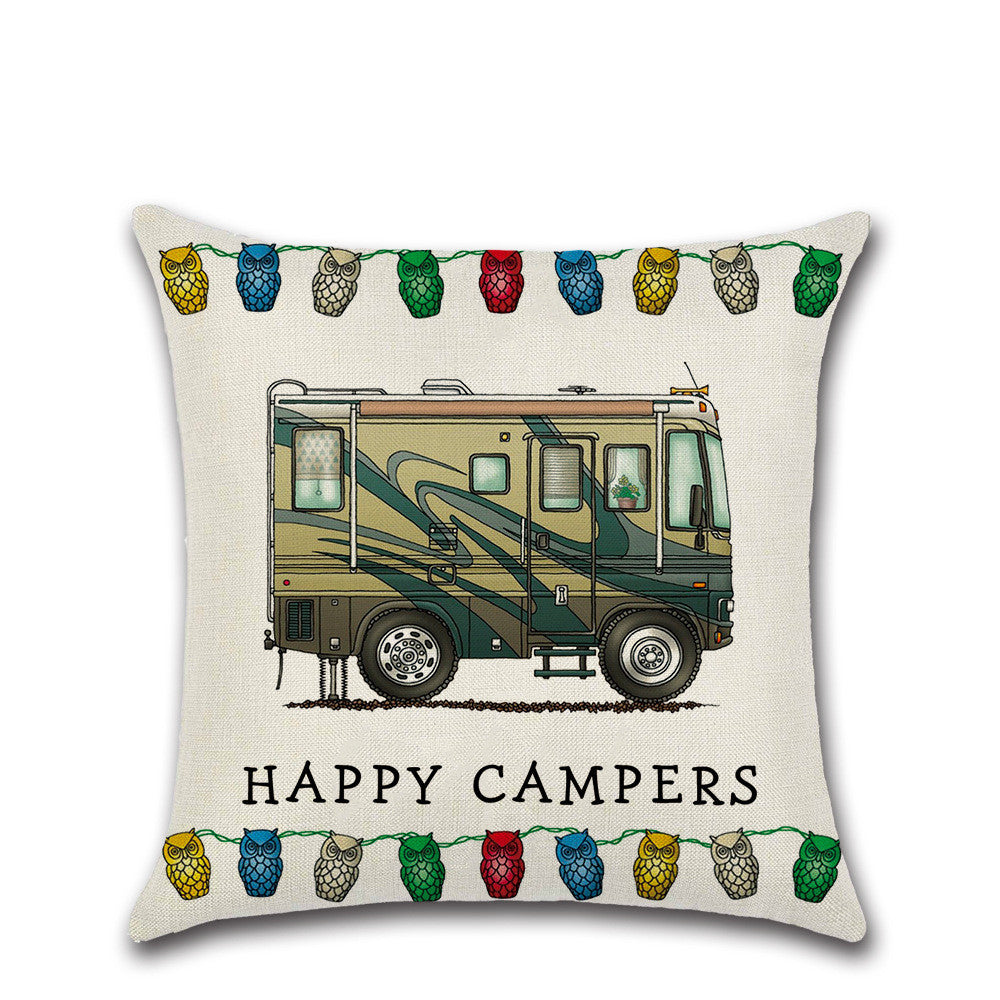 Cartoon Camper RV Linen Pillow Cover 45x45cm Home Textiles