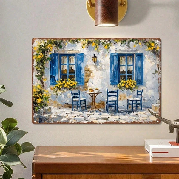 Vintage Greek Café Floral Metal Tin Sign - 11.81x7.87 Inch