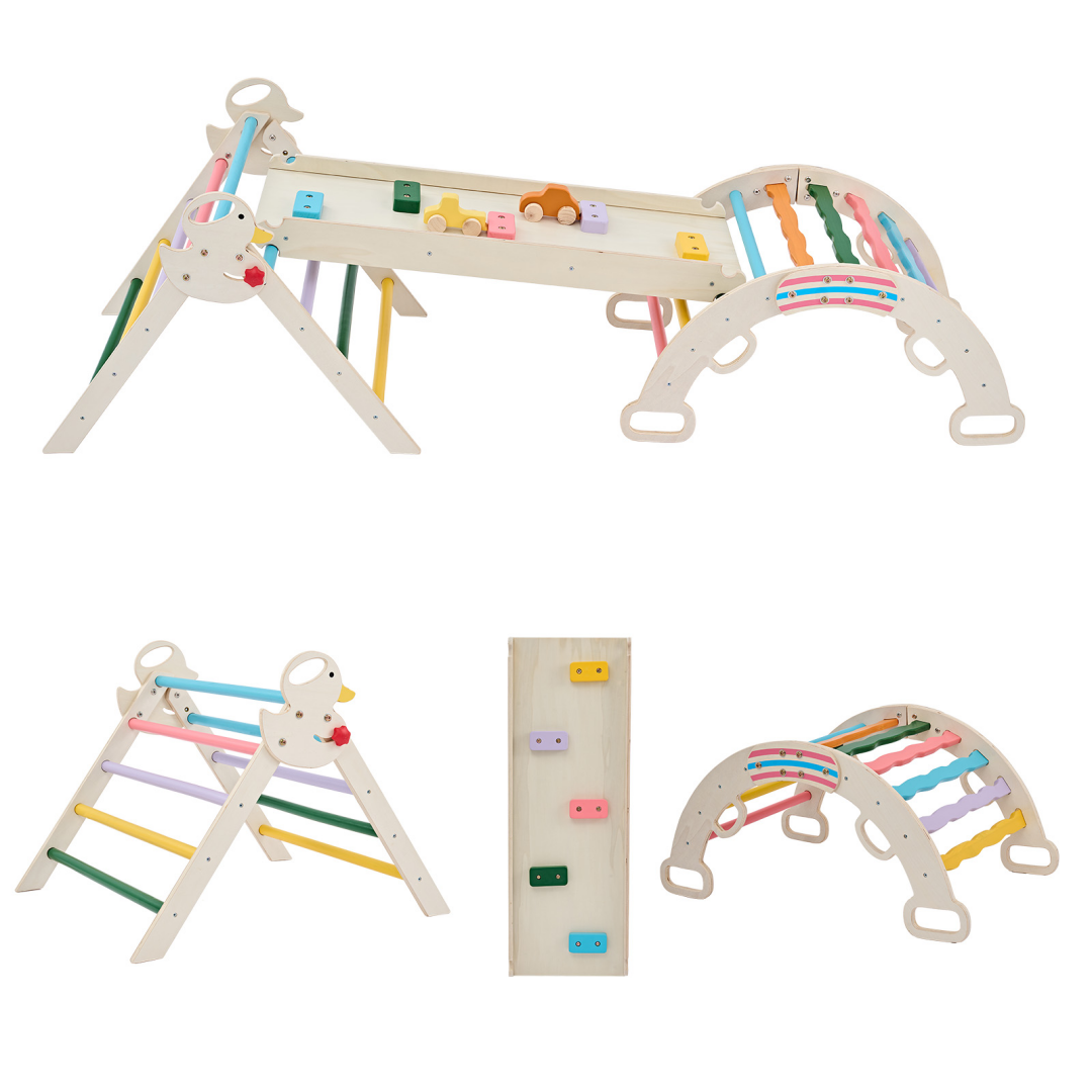 9-in-1 Wooden Indoor Climbing Set - Foldable Toddler Play Gym