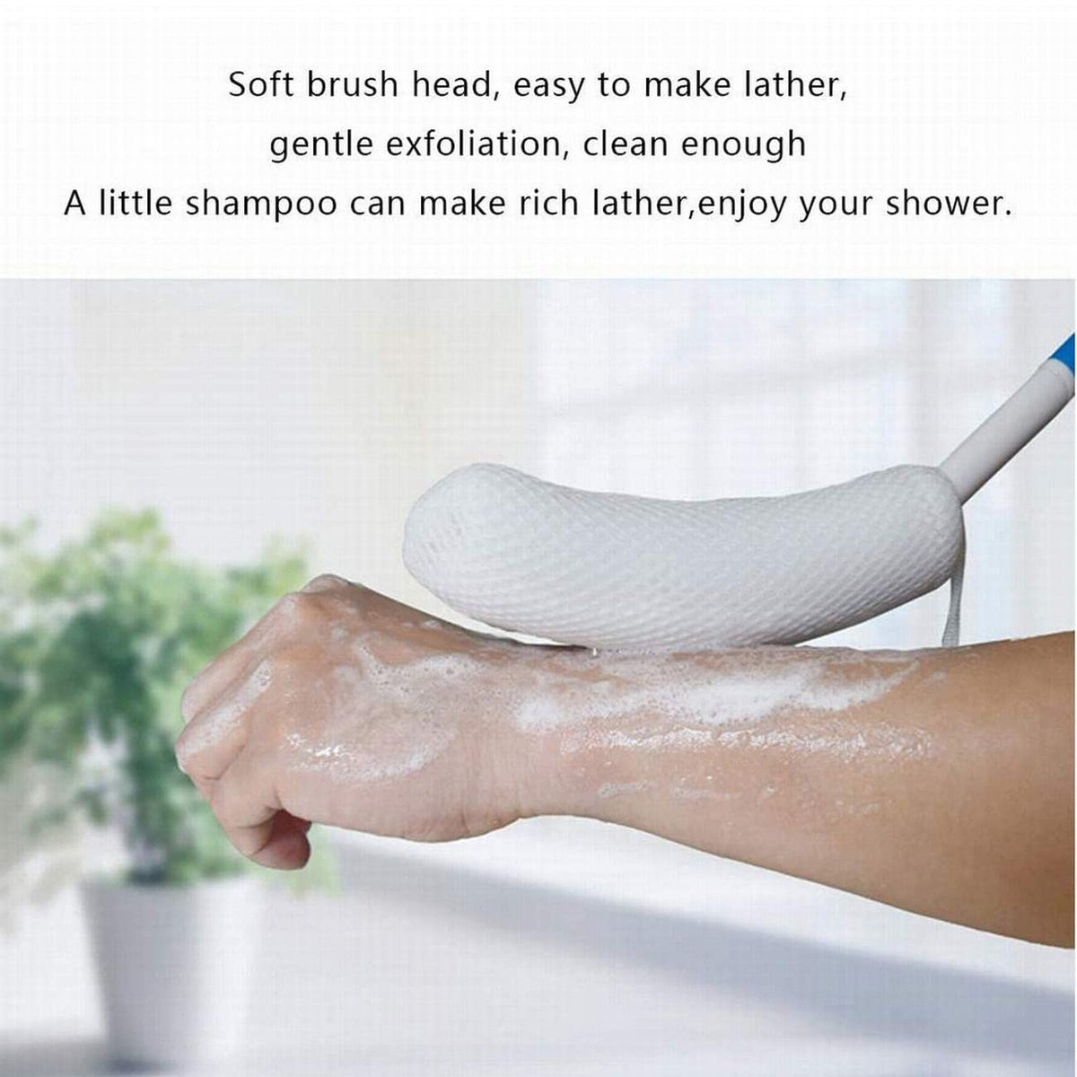 Minimalist Curved-Handle Bath Brush - Non-Slip Plastic & Sponge Blue