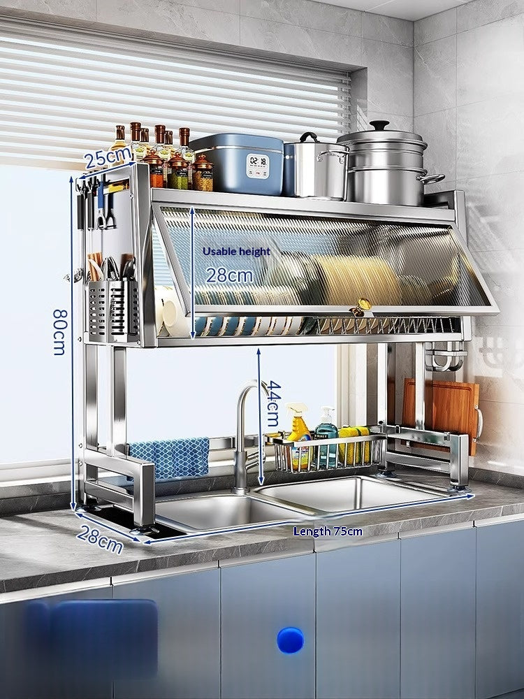 Stainless Steel Kitchen Sink Rack with Draining Set & Hooks - Multiple Sizes