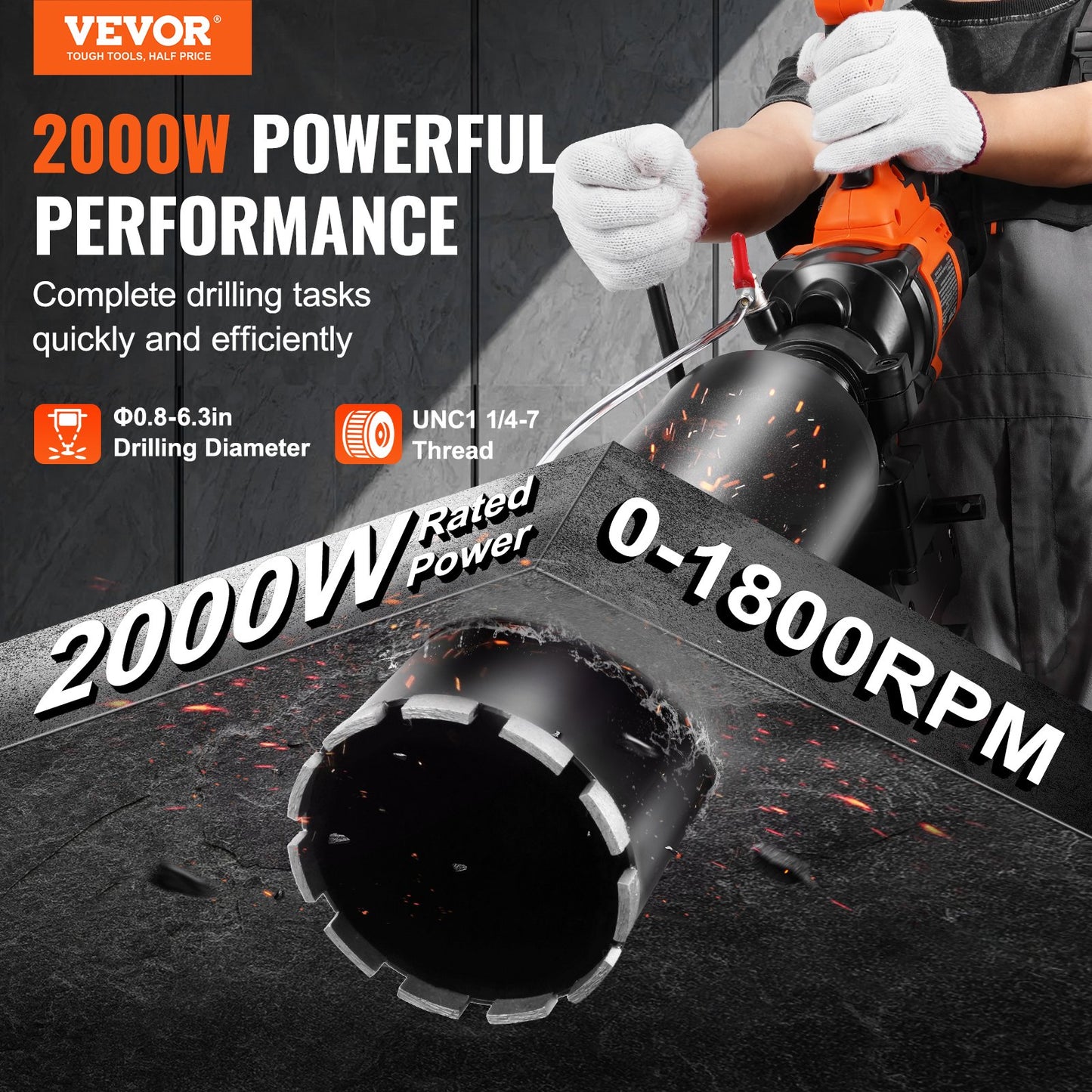Power Core Drill Machine 0.8-6.3 Inch Diameter 2000W Handheld & Stand