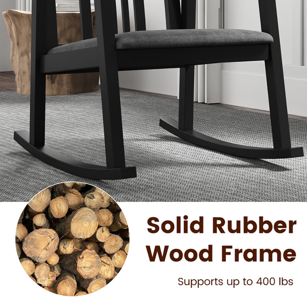Rocking Chair With Slatted Back And Curved Armrests Rubberwood For