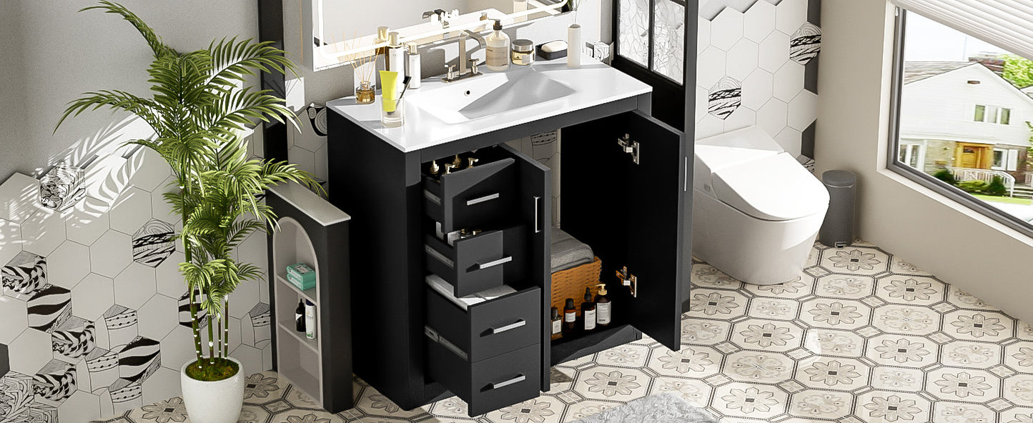 36-Inch Black Bathroom Vanity with Ceramic Sink & Soft-Close Drawers