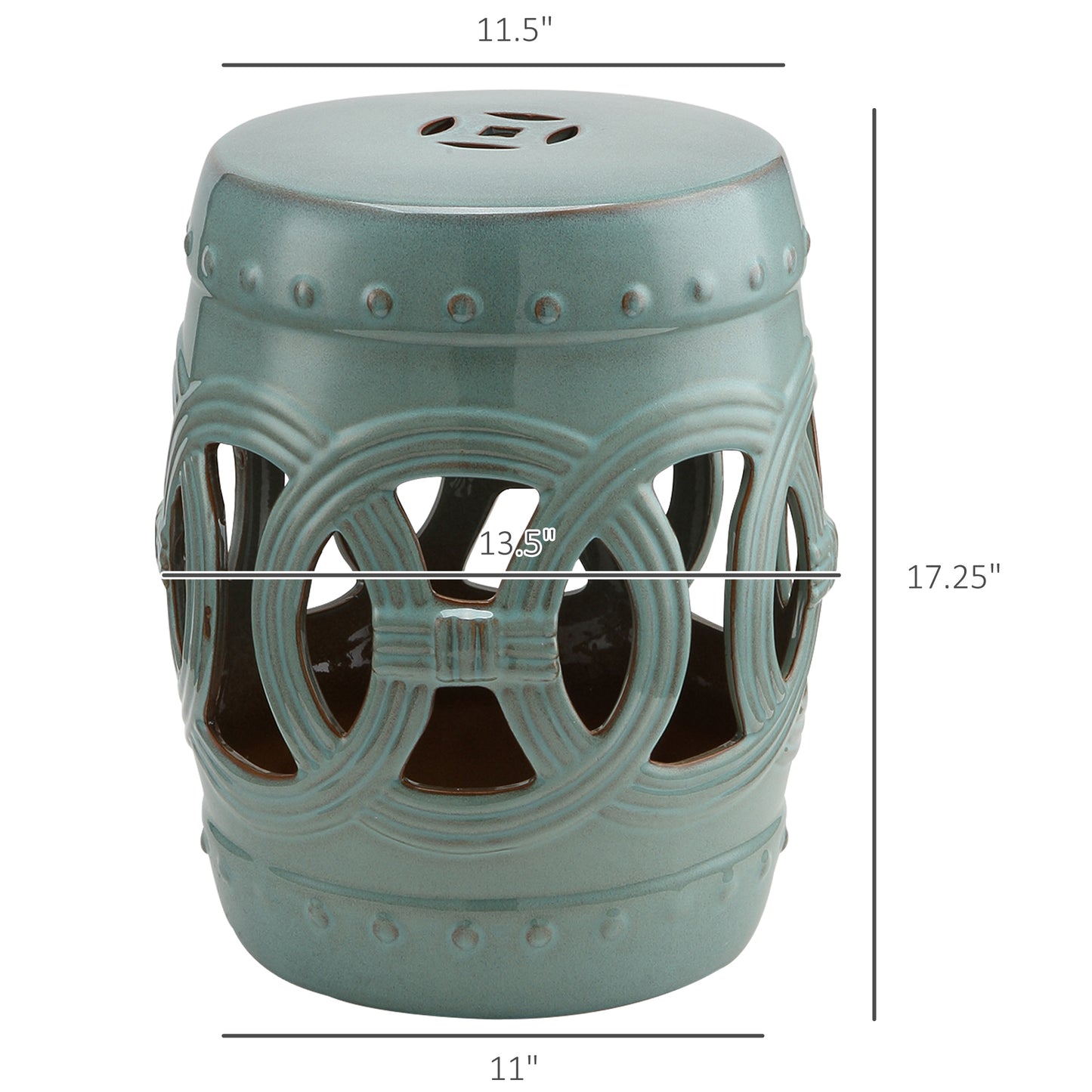 Ceramic Garden Stool - Double-Coin Knotted Design, Antique Blue