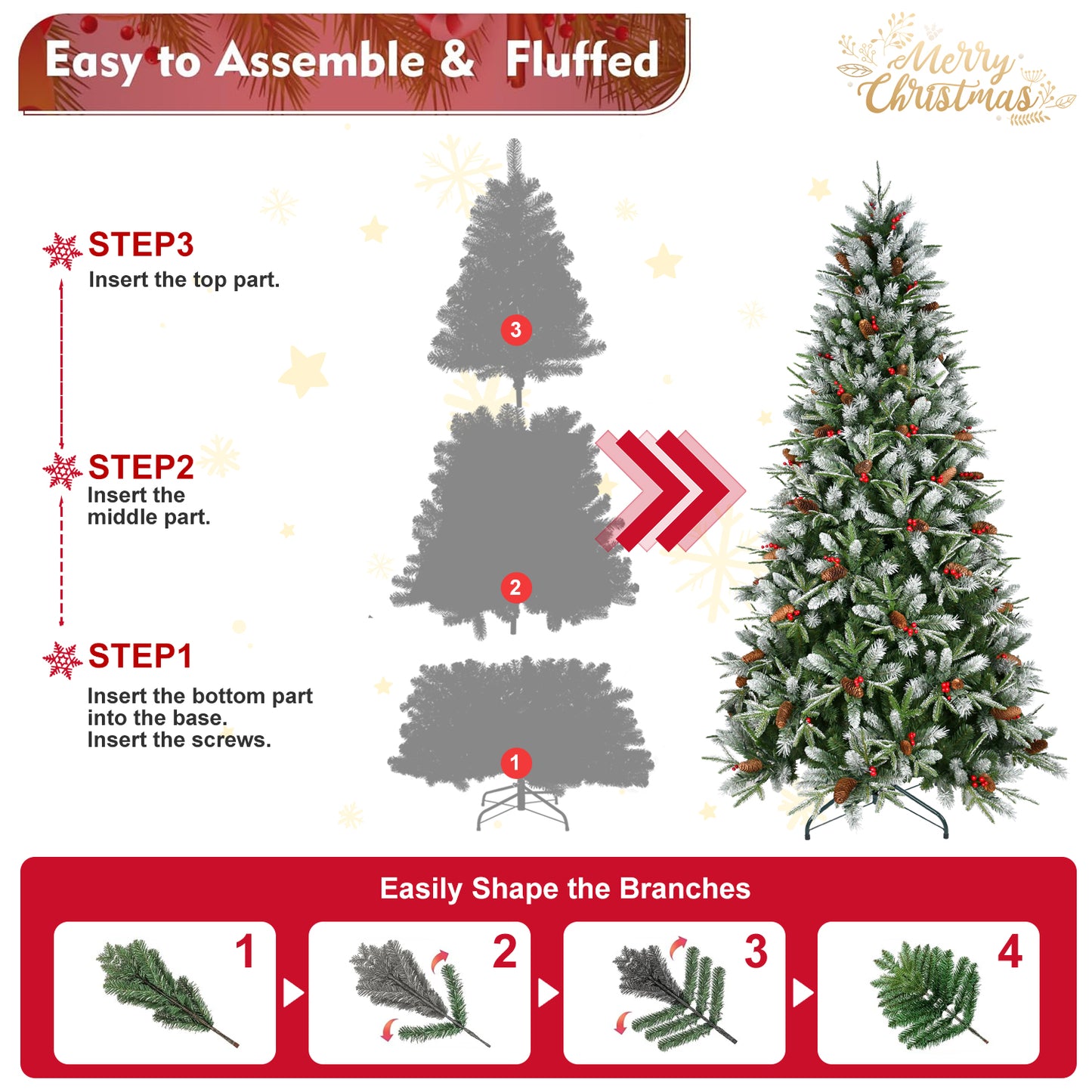 Artificial Christmas Tree with Red Fruits & Pine Cones - Multiple Heights