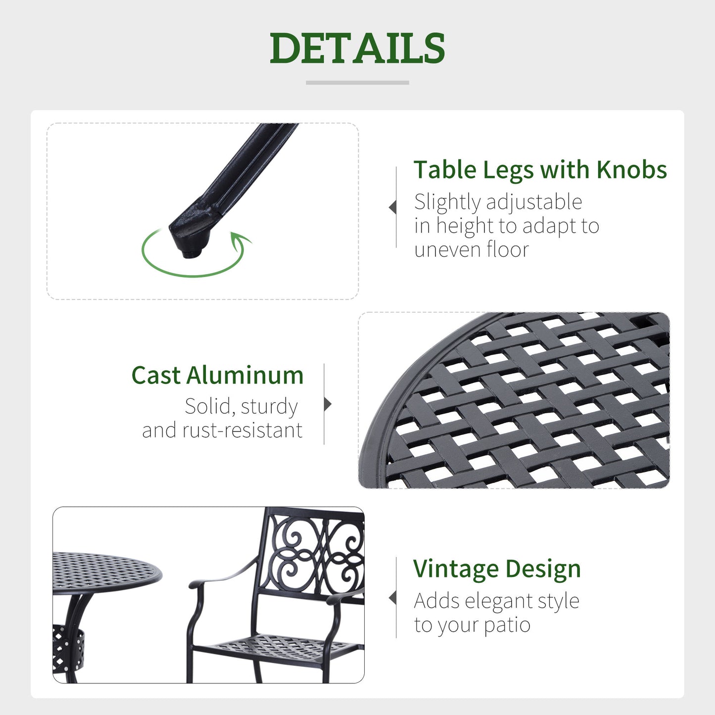 33" Round Cast Aluminum Patio Dining Table with Umbrella Hole - Black