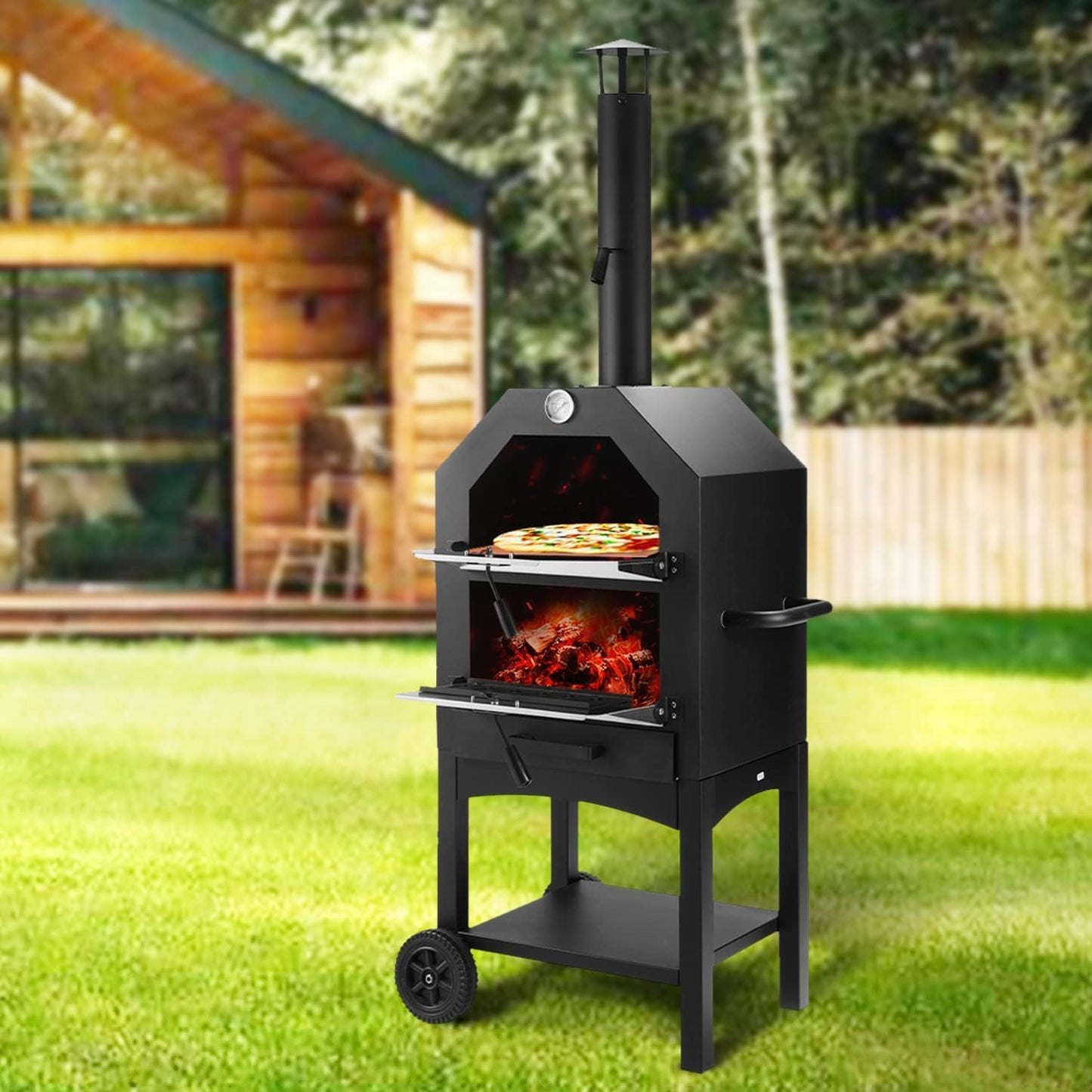Outdoor Pizza Oven, Wood Fired Oven With Wheels For Outside, Portable