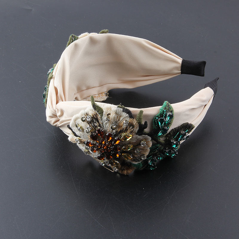 Rhinestone Flower Headband - Wide Brim Hair Hoop