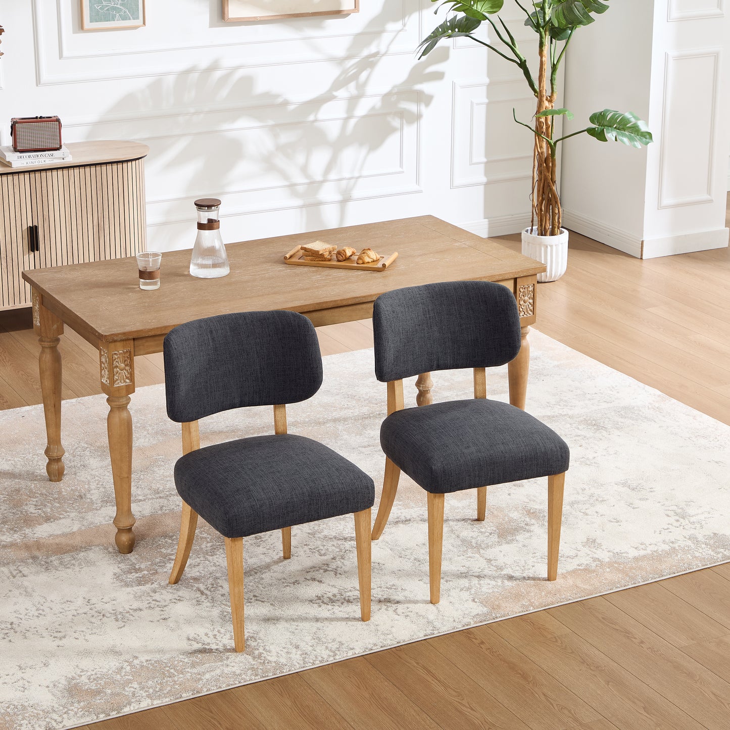 Modern Fabric Upholstered Dining Chairs Set of 2 - Dark Grey
