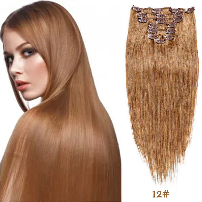 Clip-in Human Hair Extensions 14 Inches 70g Seven-Piece Set for All Hair Types