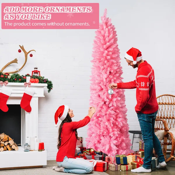 7.5 FT Unlit Artificial Pink Christmas Tree with Sturdy Stand