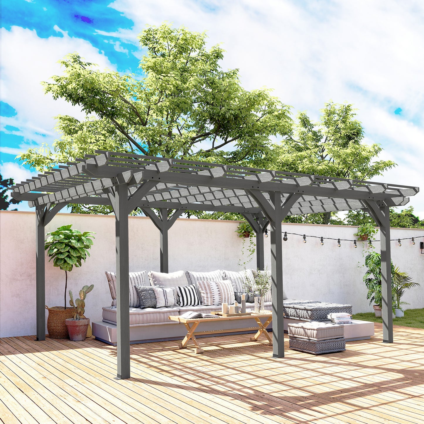 Wood Pergola for Climbing Plants - Gray Outdoor Gazebo