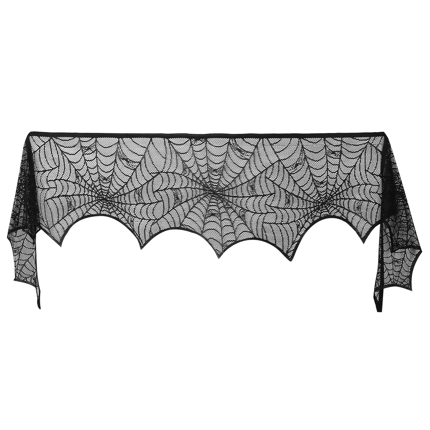 Halloween Black Lace Spiderweb Mantle Scarf - 96 x 18 Inch