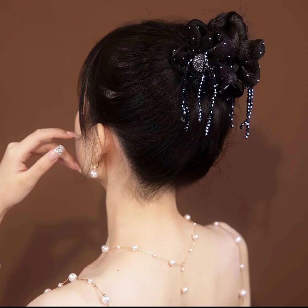 Flower Ball Grip Hairpin - Black