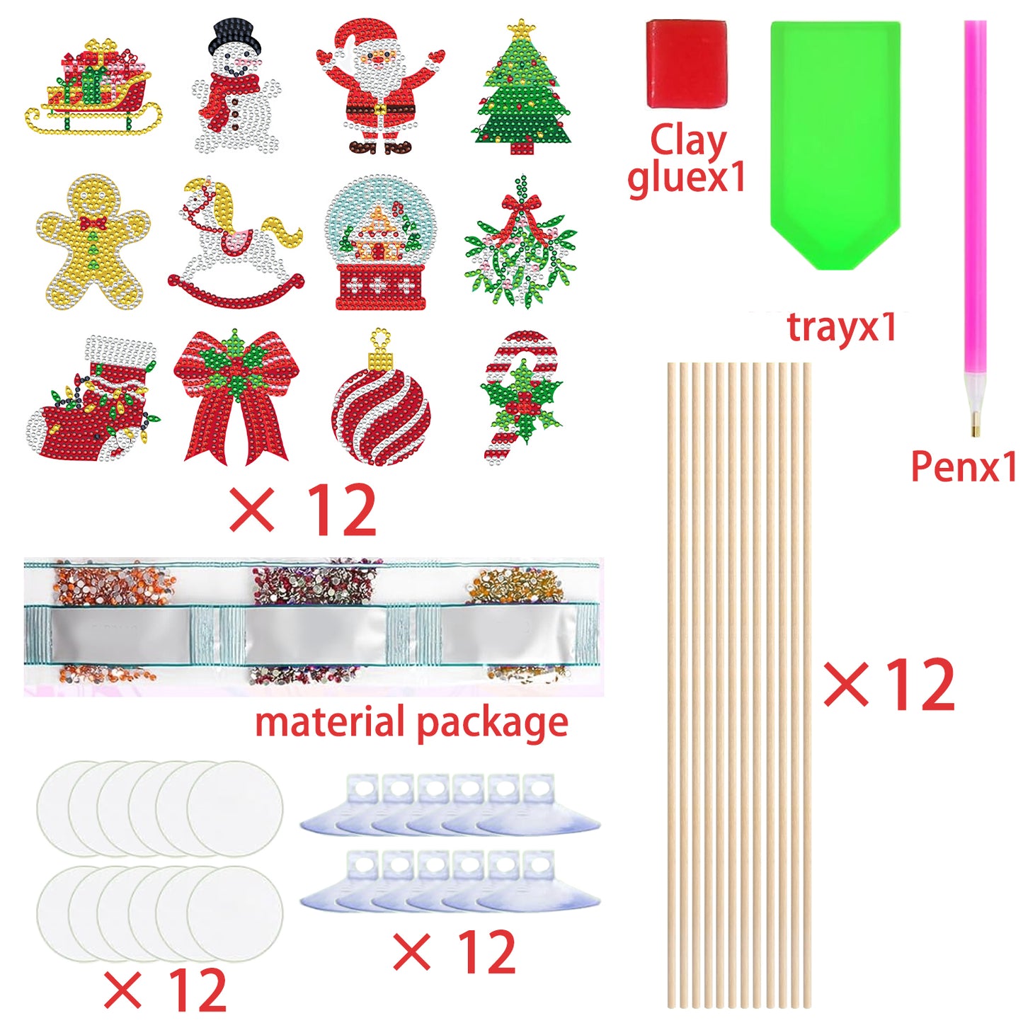 Christmas Rhinestones Art Kits - 12 Multi-Color Packs