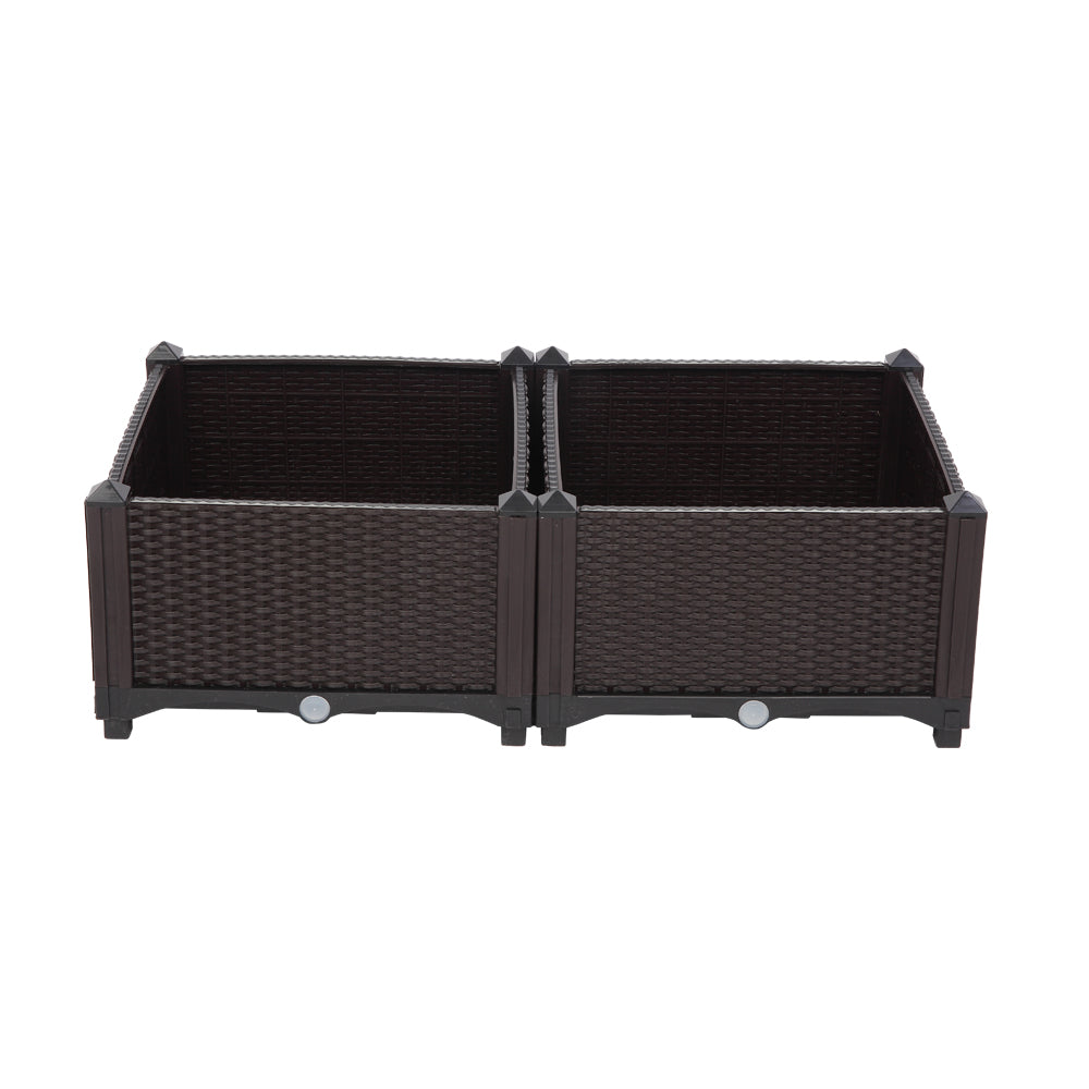 2PCS Brown Injection Molded Planting Box Garden Planter with Rattan Pattern
