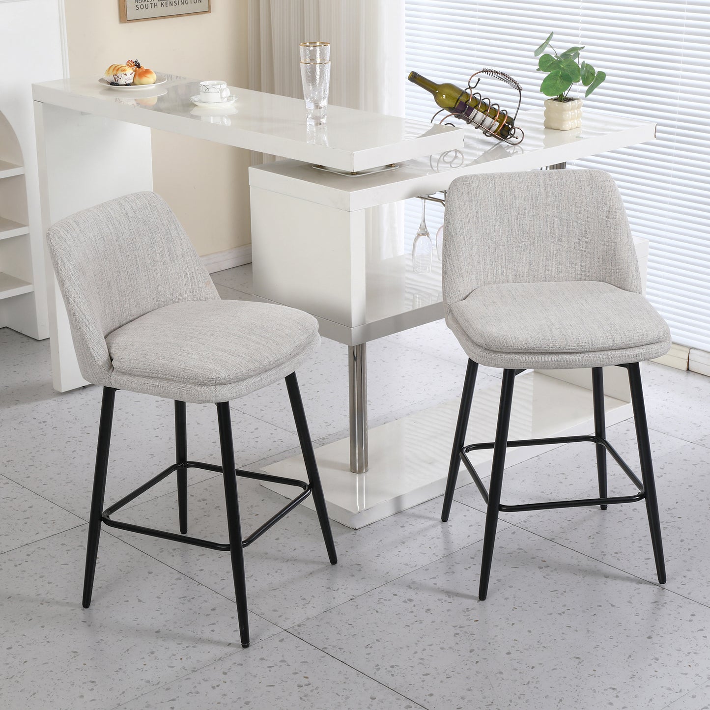 Counter Height Swivel Bar Stools Set Of 2, 360 Upholstered Barstools