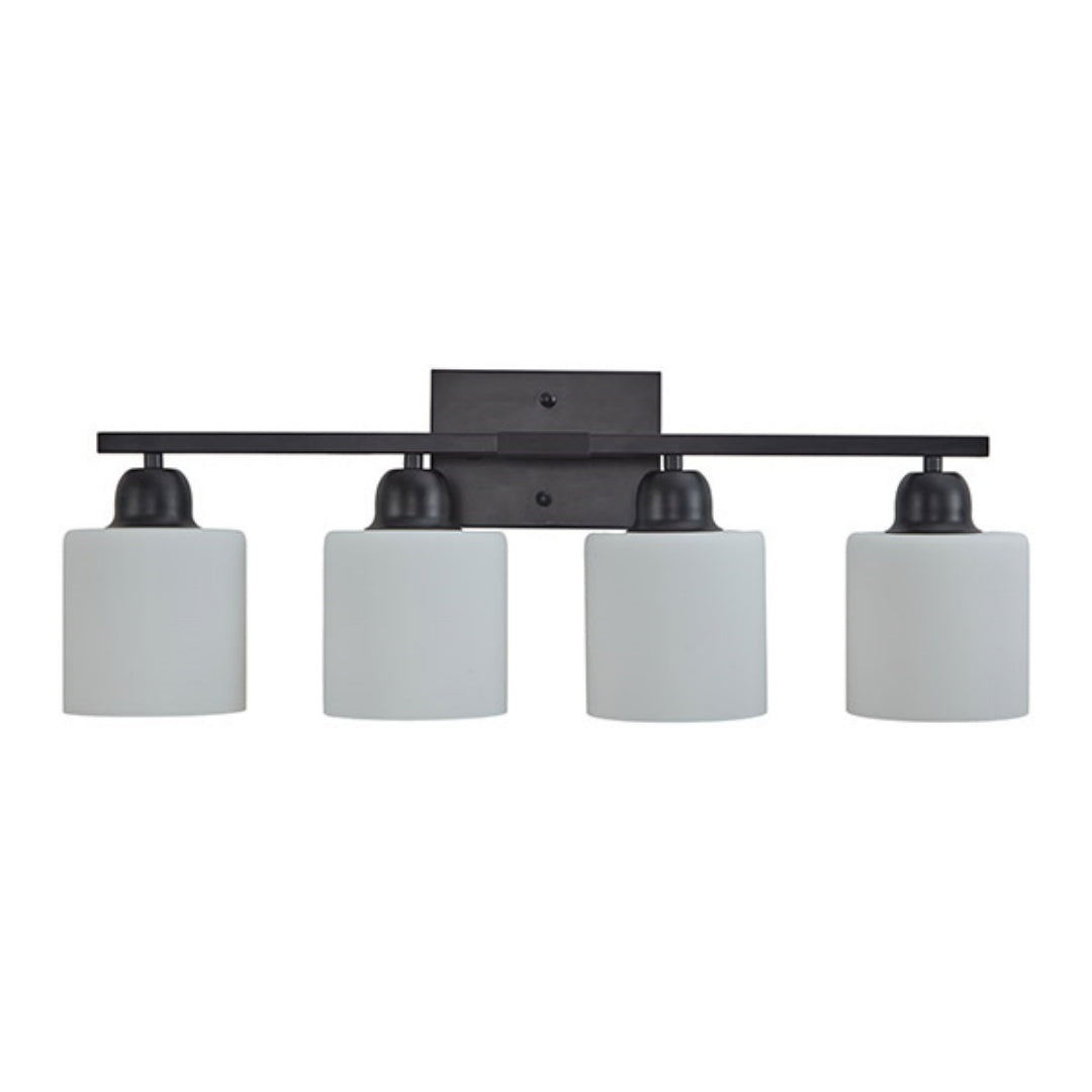 4-Light Modern Black Bathroom Vanity Light Fixture - Frosted Glass Shades