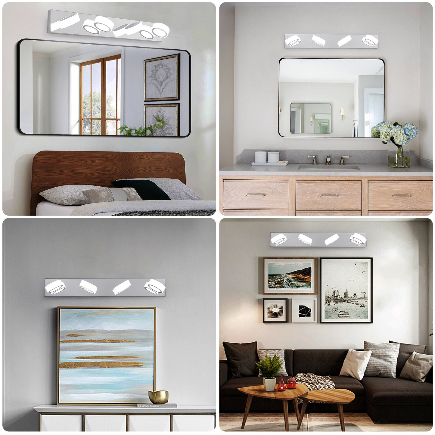 Modern 4-Light LED Vanity Light Fixture - Chrome Wall Lighting