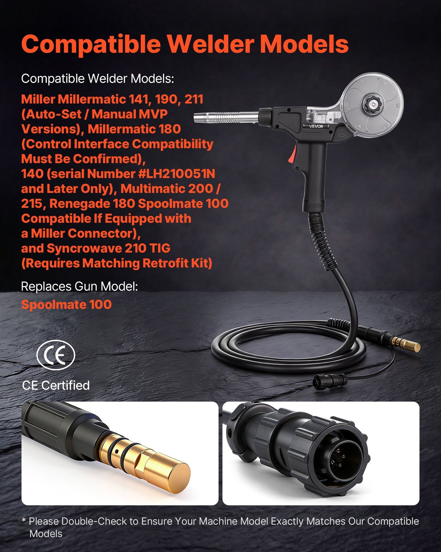 135Amp MIG Spool Gun Replacement Kit for Miller Spoolmate 100 - 10FT Cable & Tips
