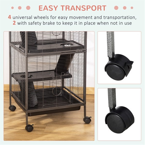 Large Steel Multi-Tier Small Pet Cage with Wheels & Accessories