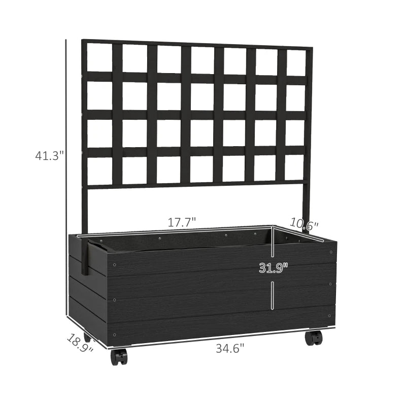 Raised Garden Bed with Trellis and Wheels - Wooden Outdoor Planter