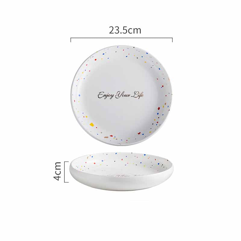 Ceramic Terrazzo Plate Set - Round Dinnerware for Kitchen & Dining