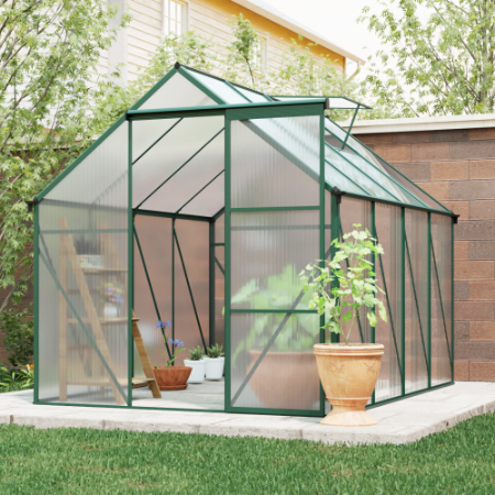 6x8 ft Outdoor Greenhouse with Aluminum Frame & Sliding Door