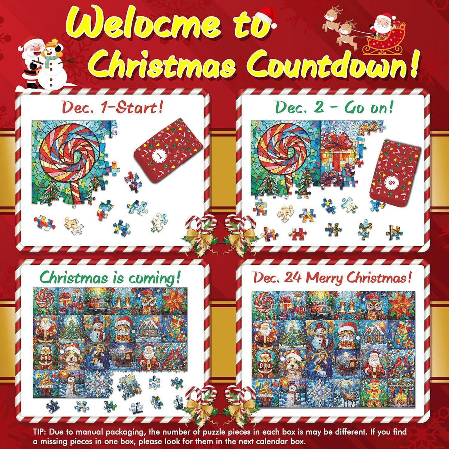 Christmas Puzzle Countdown Calendar - Festive Paper Jigsaw for Holiday Decor