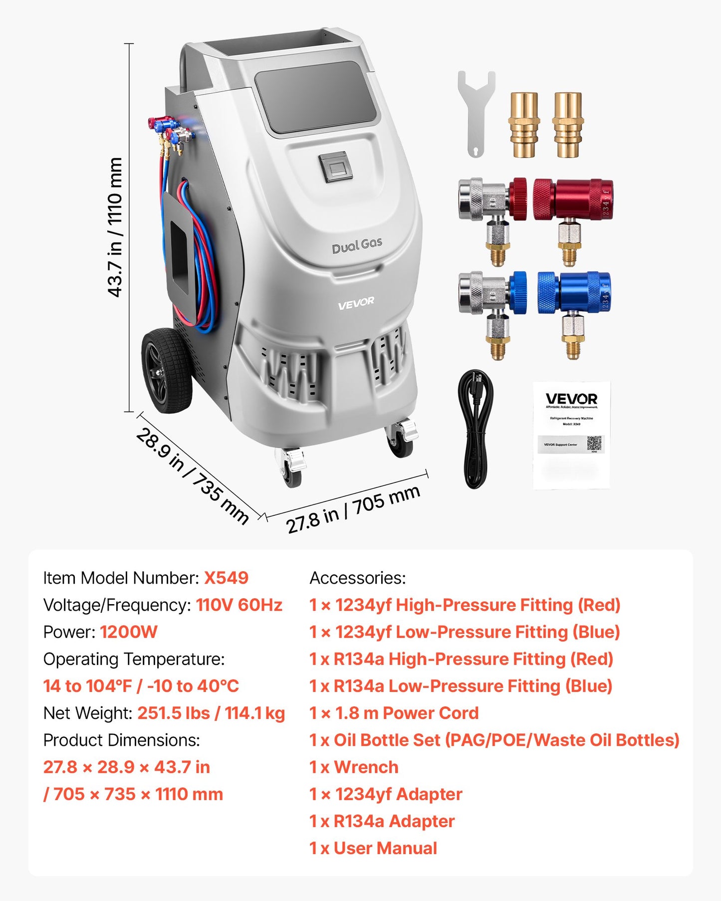 Automatic Refrigerant Recovery Machine for Automotive A/C R134a & 1234fy - 98.5% Accuracy, 10-Inch Touch Screen, Vacuum & Recharging