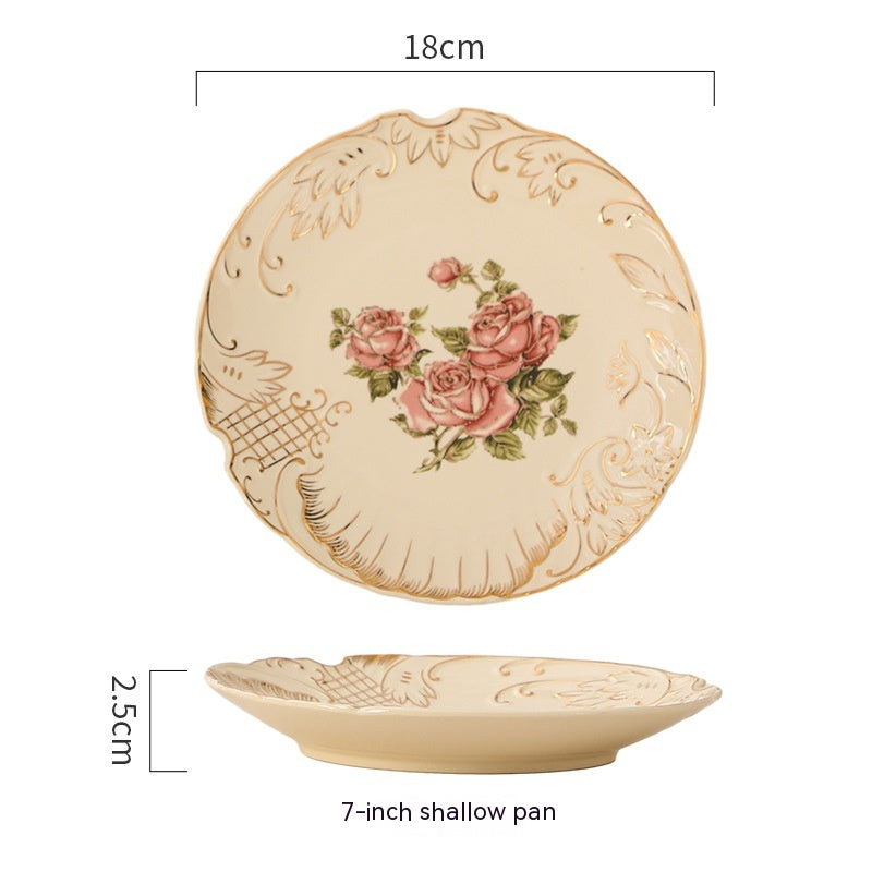 European-Style Ceramic Rice & Soup Bowls Set of 2 - Flower Pattern, Retro Kitchen Tableware