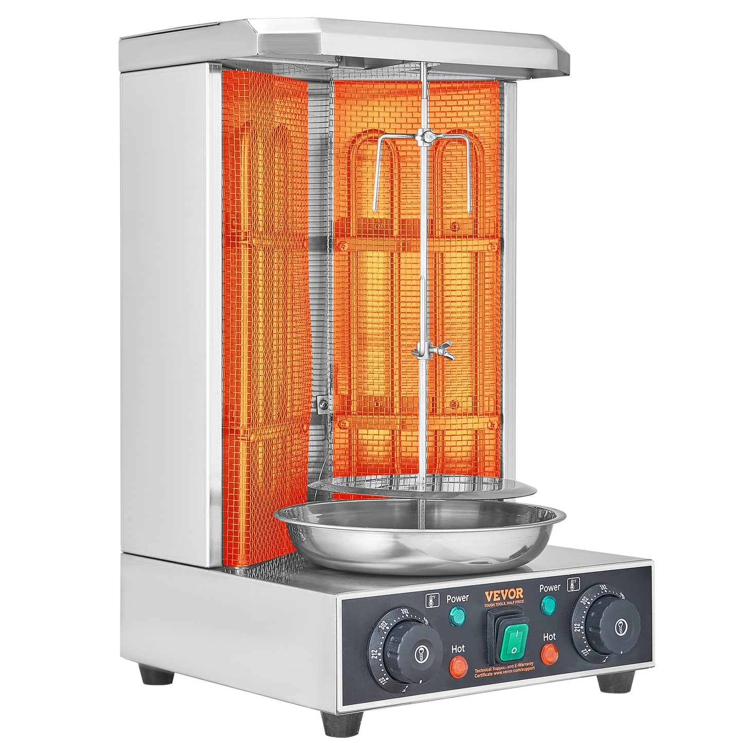 Electric Shawarma Grill Machine with 13L Capacity & Dual Burners - Silver