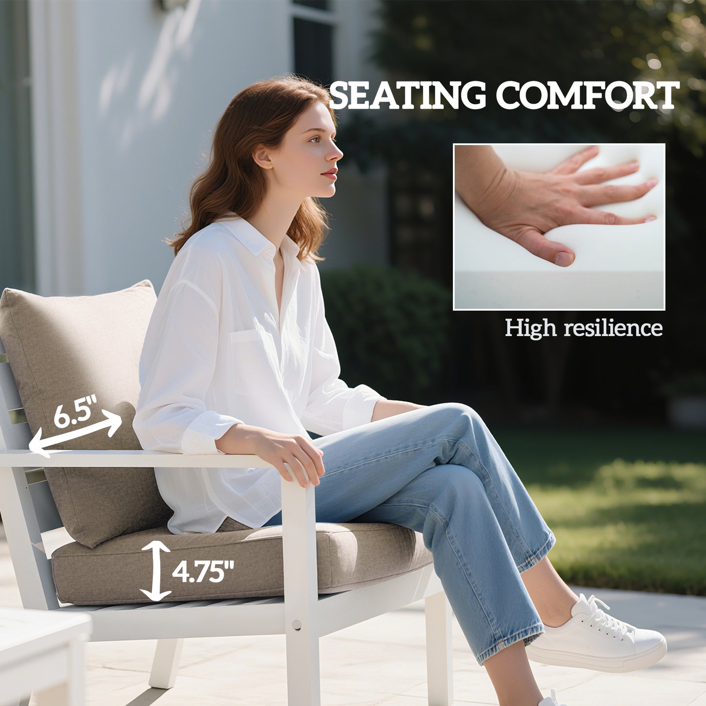 Patio Chair Cushions Set of 2 - Fade Resistant Beige