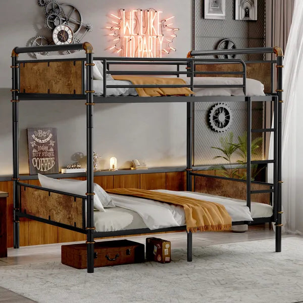 Twin XL Metal Bunk Bed with Detachable Design & Safety Rails - Black