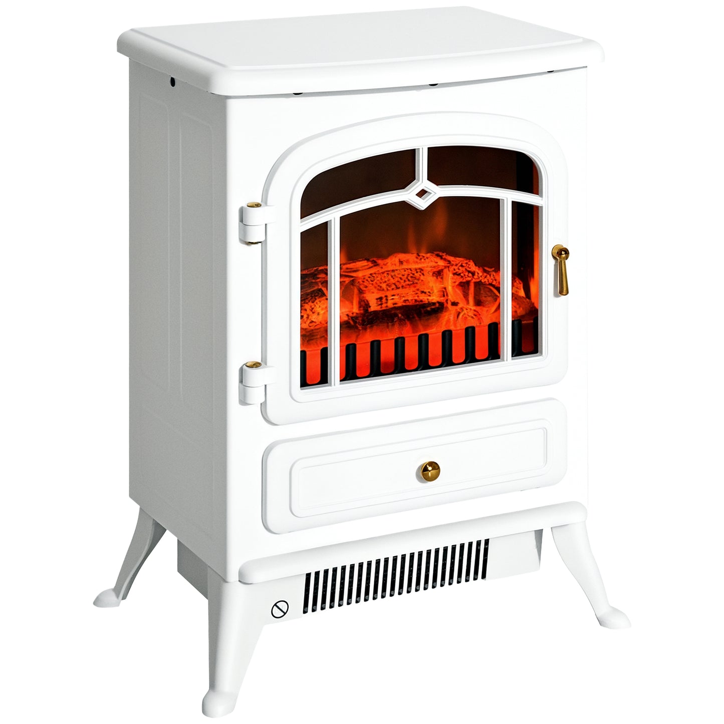 Electric Fireplace Heater with Realistic LED Flame and Logs - White, 725W/1450W